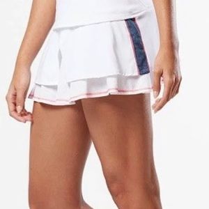 Lucky in Love Tennis Skort, Women’s Tiered White, Colorful Accent